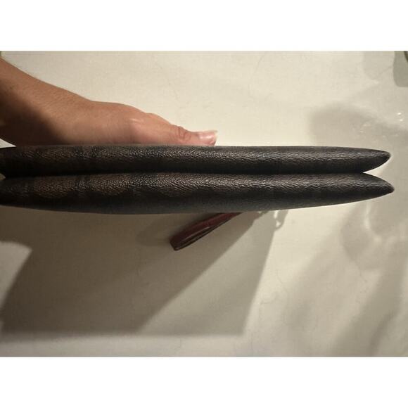 Coach Signature Wristlet Brown/Red Leather Trim – Classic Logo Print - Picture 6 of 11